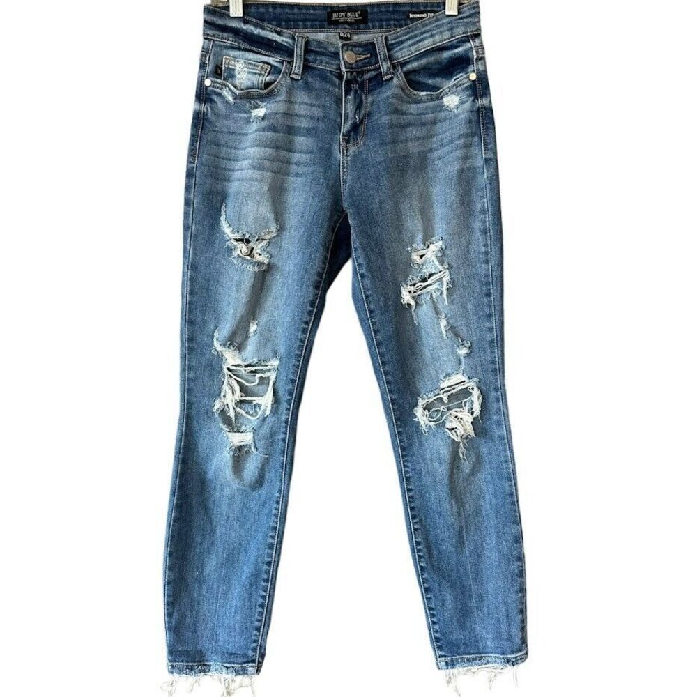 NWOT Judy Blue Boyfriend‎ Fit Distressed Raw Hem Jeans Womens 0 / 24